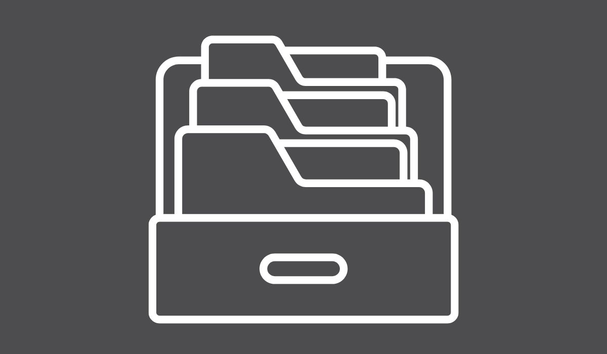 Line drawing of folders in a filing cabinet