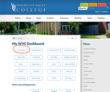 A screenshot of the MyWVC homepage with links to various student services.