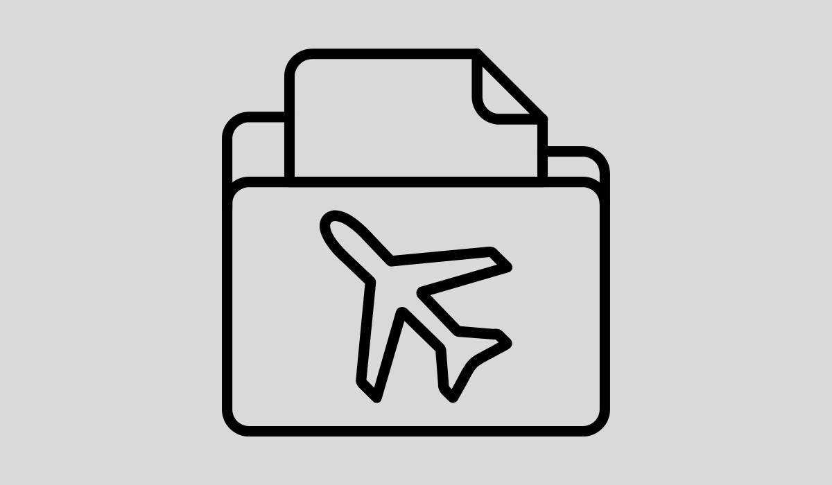 A gray square with an icon of a folder with an airplane on the front flap.